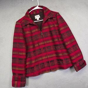 Christopher Banks Jacket Womens L Red Black Plaid‎ Stretch Structured Shacket